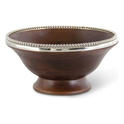 Dark Mango Wood Bowl w/Silver Beaded Rim