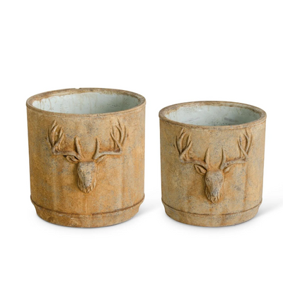 Short Cement Cream Deer Head Planter w/Rusty Finish