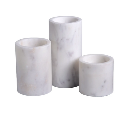 Set of 3 - Marble Cylinder Pillar Votive Holders