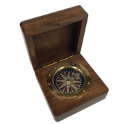 Wood Compass Box w/Rose Design & Brass