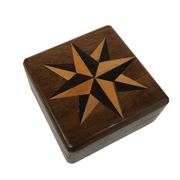 Wood Compass Box w/Rose Design & Brass