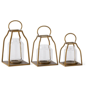 Gold Metal Trapezoid Lanterns w/Glass Hurricane