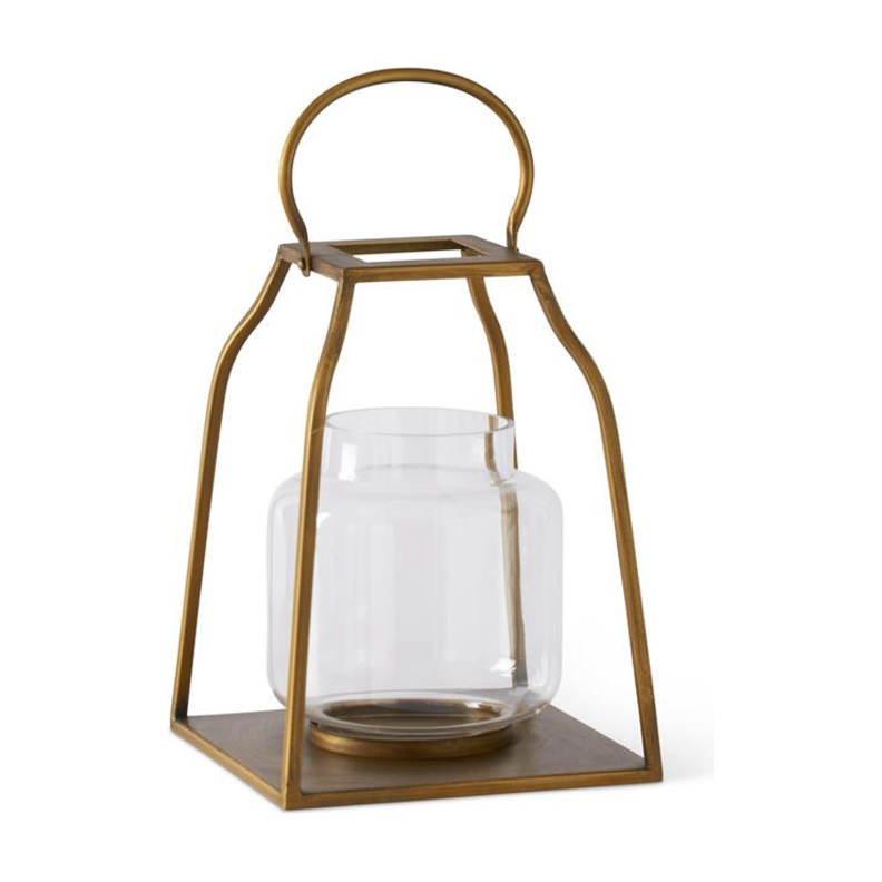 Gold Metal Trapezoid Lanterns w/Glass Hurricane