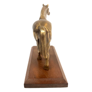 Antiqued Brass Horse On Wood Stand