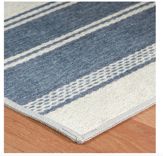 Bowman Stripe Blue Washable Rug