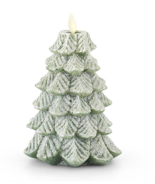 Green Wax Snowy Tree Luminara Indoor Candle