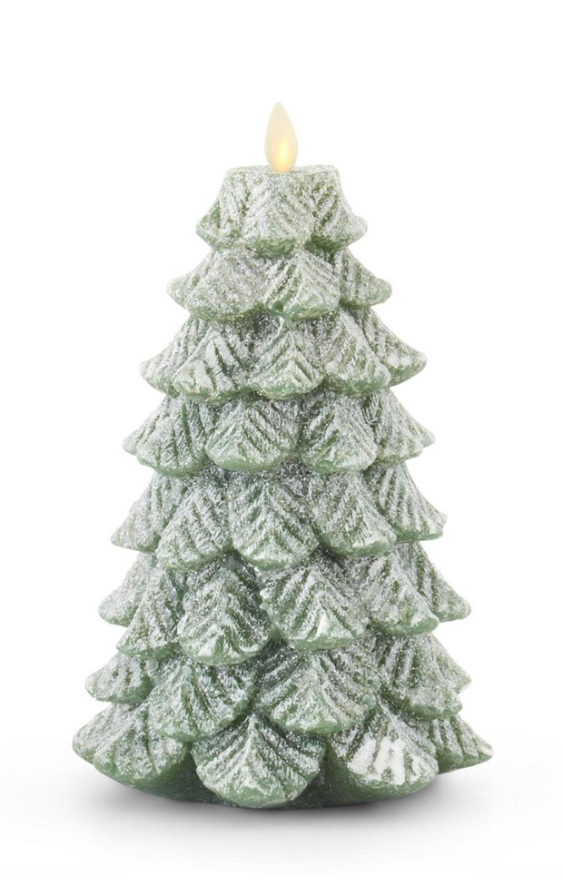 Green Wax Snowy Tree Luminara Indoor Candle