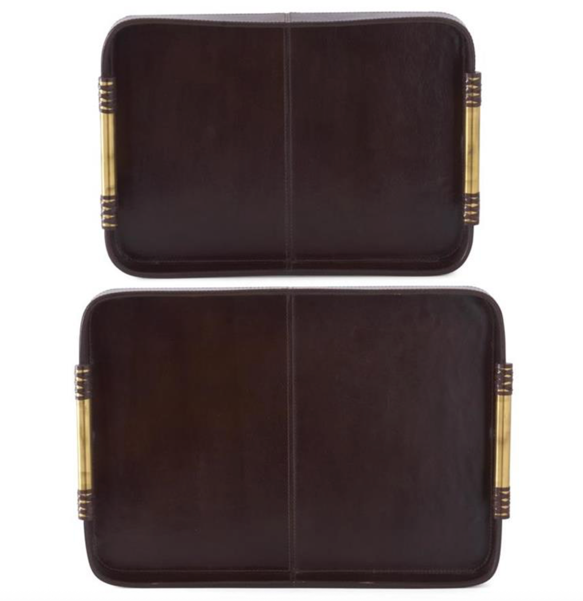Brown Leather Trays with Gold Handles