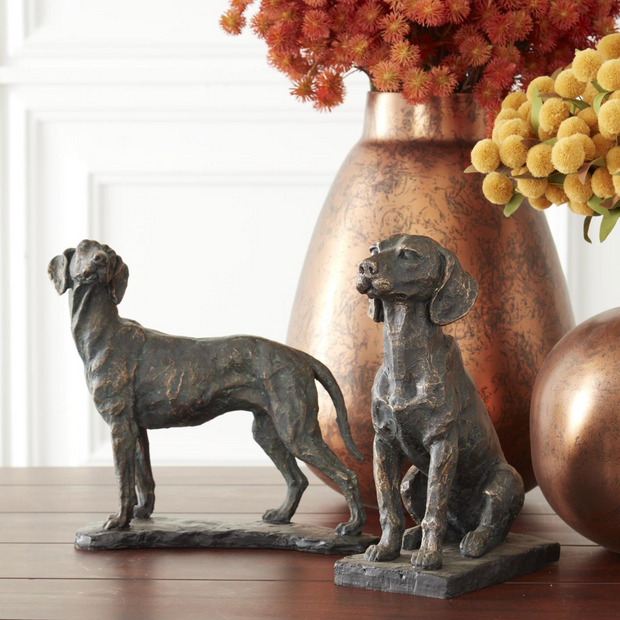 11 in. Resin Patina Standing Dog On Black Base