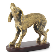 6.5 in Brass Dog on Mango Wood Base