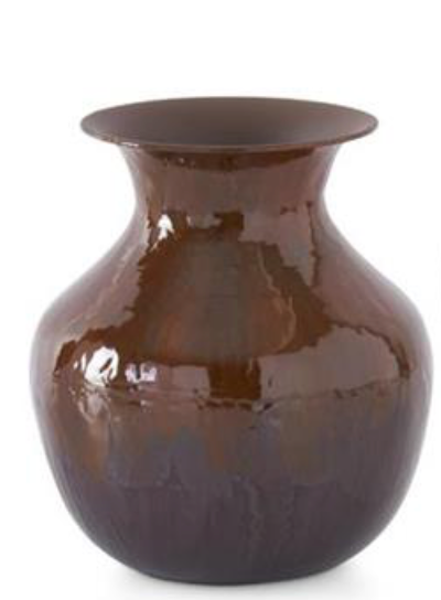 Brown & Burgundy Metal and Enamel Vases