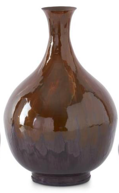 Brown & Burgundy Metal and Enamel Vases