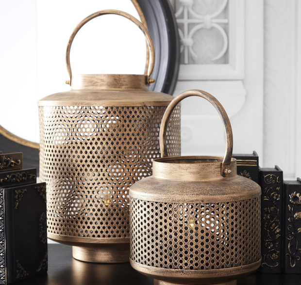 Gold Metal Mesh Lanterns w/ Glass