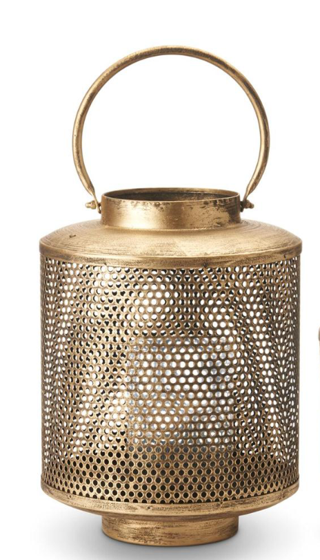 Gold Metal Mesh Lanterns w/ Glass