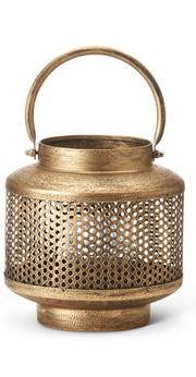 Gold Metal Mesh Lanterns w/ Glass