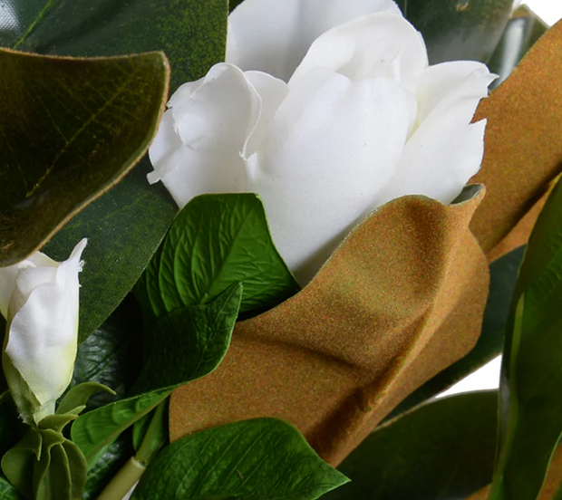 Magnolia & Gardenia Arrangment in Crystal Vase- 13"H
