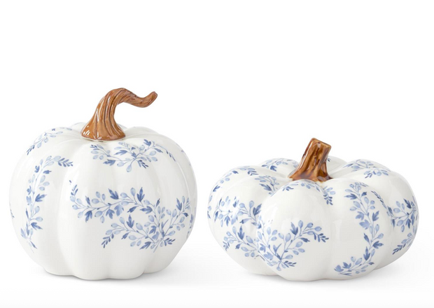 White/ Blue Floral Ceramic Pumpkins