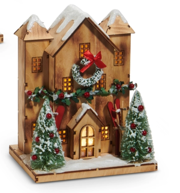 9" Lighted Lodge Houses