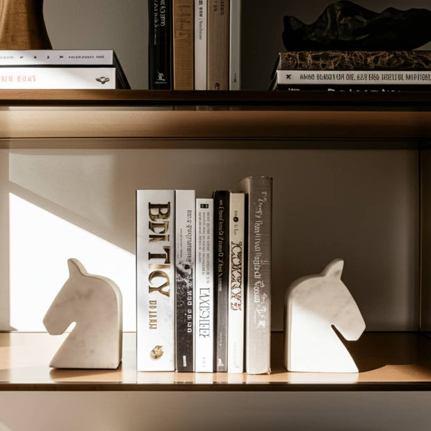 S/2- White Marble Horse Head Bookends