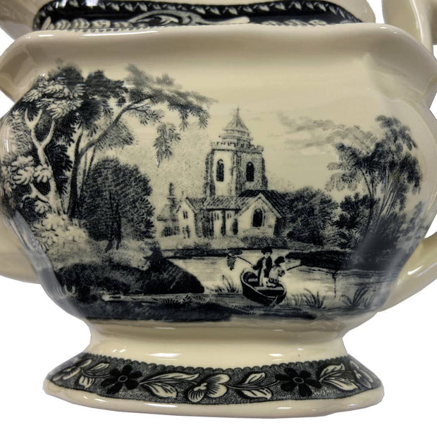 11" Pond Fishing Transferware Porcelain Teapot