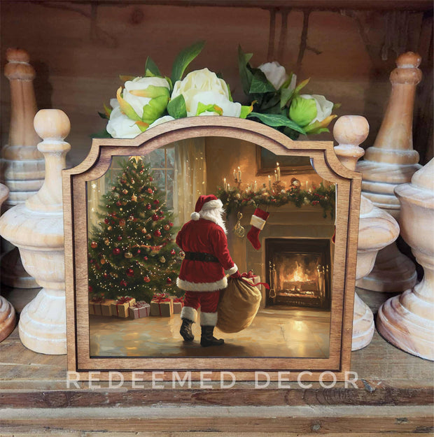 Provincial Fireplace Santa Framed Art