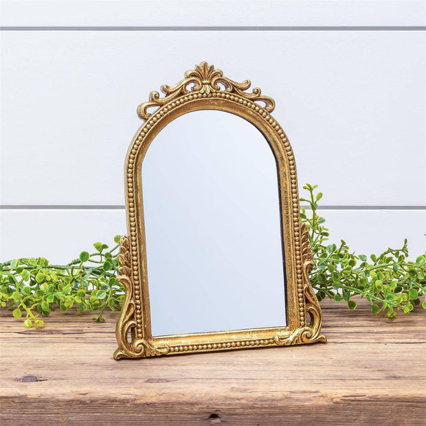 Arched Gold Leaf Tabletop Easel Back Mirror