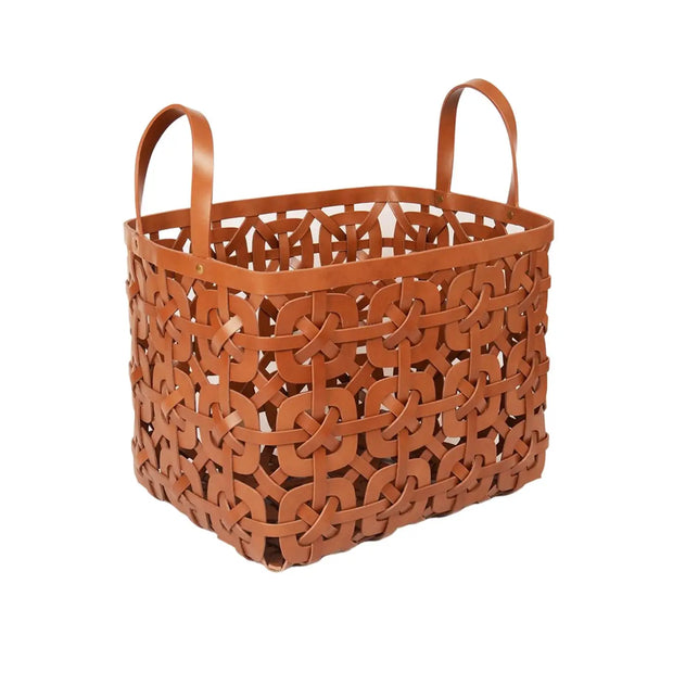 Recycled Leather Weaving Basket - Small