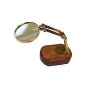 3" Antiqued Brass Desk-Top Magnifier on Solid Wood Base