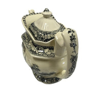 11" Pond Fishing Transferware Porcelain Teapot