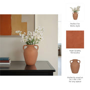Brown Ceramic With Handles Decorative Vase