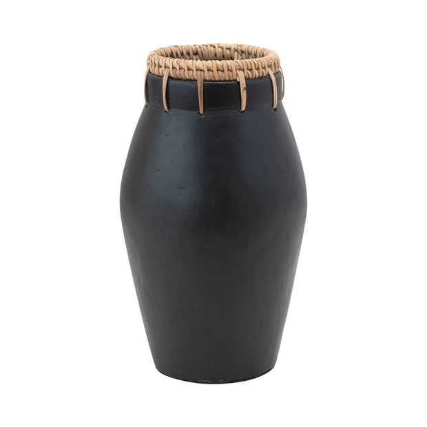 Handmade Terra-cotta Vase with Rattan Stitching