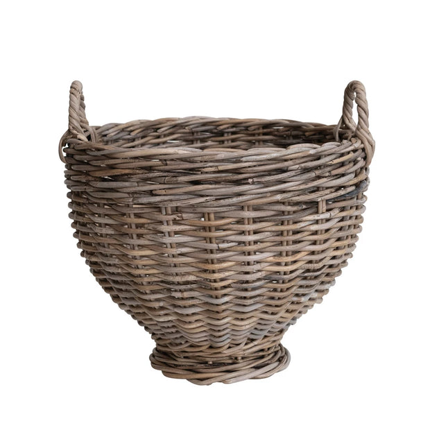 Hand-Woven Rattan Footed Basket