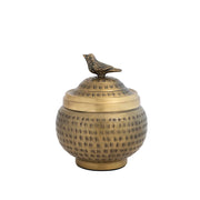 Hammered Metal Container w/ Lid & Bird Finial