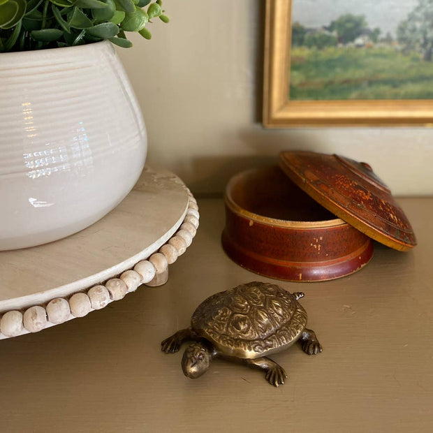 4-1/4" Antiqued Solid Brass Turtle Box Tabletop Desk Decor
