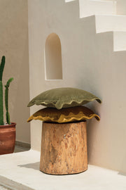 Scallop Velvet Pillow, Mustard (20"x20")