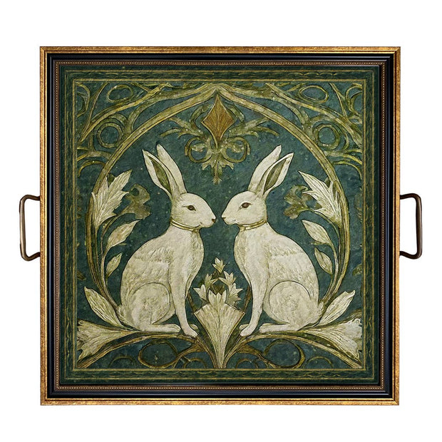 Two Rabbits Art Nouveau Style Decorative Tray
