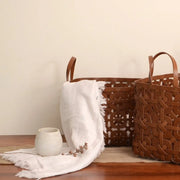 Recycled Leather Weaving Basket - Small