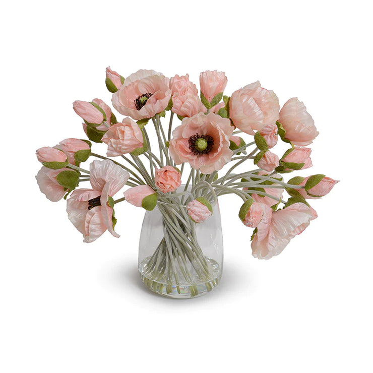 Poppy Bouquet in Glass Bucket - Pink