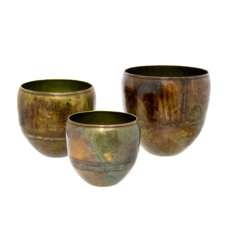 S/3 - Aged Brass Patina Pots