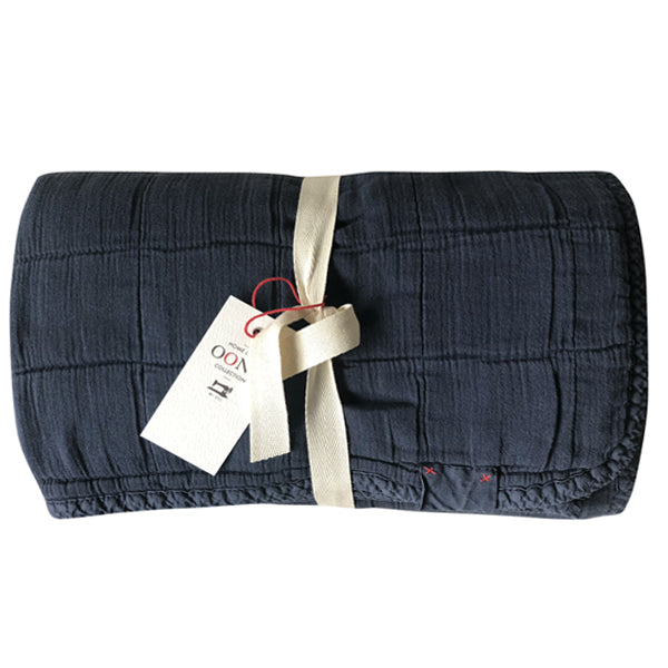 BEDCOVER, PLAID 100% WASHED COTTON “DARK BLUE”