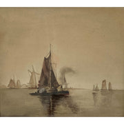 Vintage Dutch Harbor Watercolor Painting
