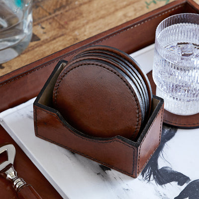 Leather Coasters And Holder