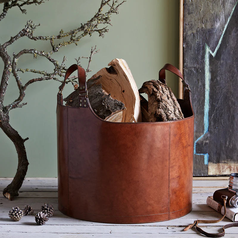 room306♡ Handle Leather Round Basket Bag Leather Round Storage Basket – Park and Oak Collected