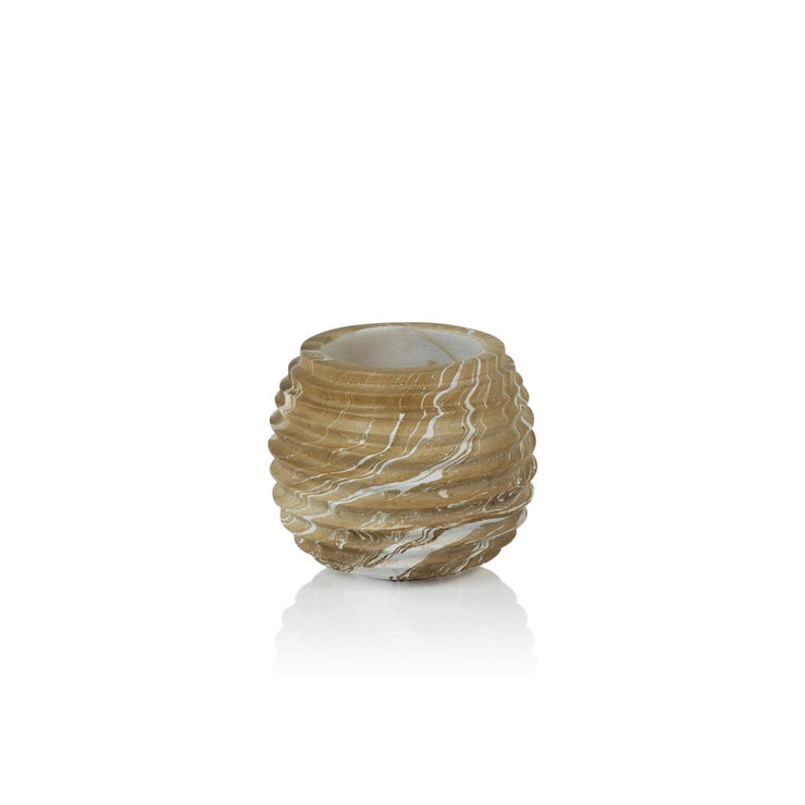 Natural Latte Mango Wood Marbleized Cocoon Pot - Small