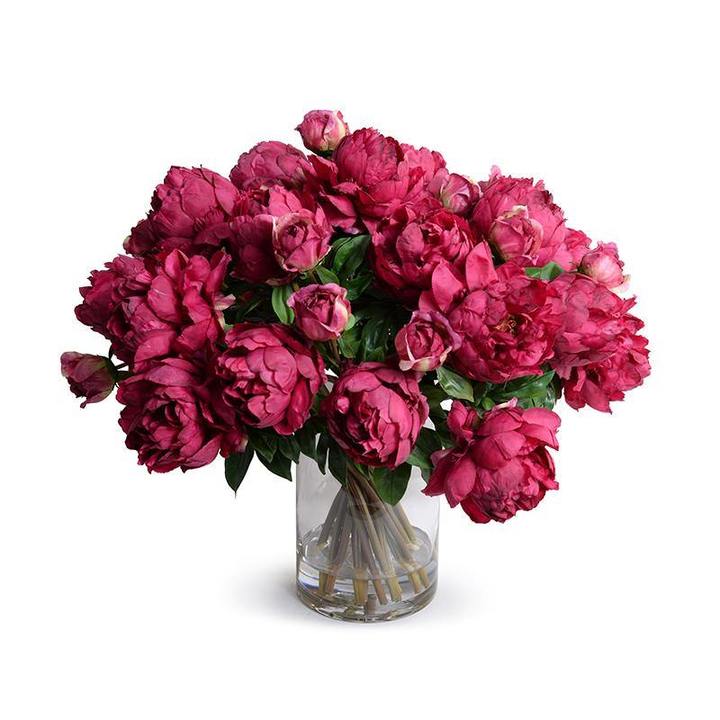 Peony Bouquet in Glass Cylinder (Large) - Fuchsia