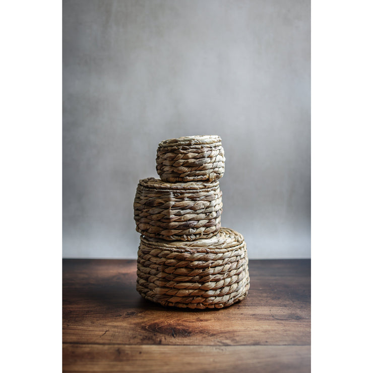 S/3 - Water Hyacinth Baskets with Lids