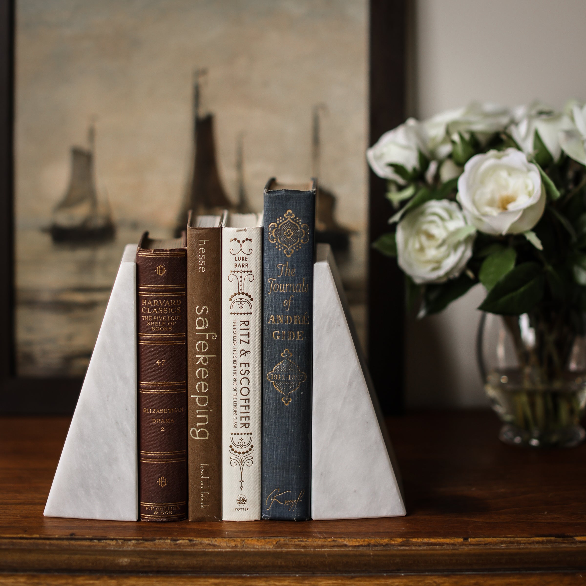 White Marble Bookends