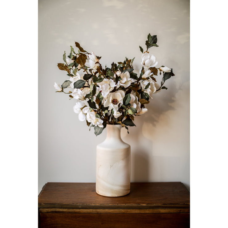 35" Silk Magnolia Flower Spray - Cream/White