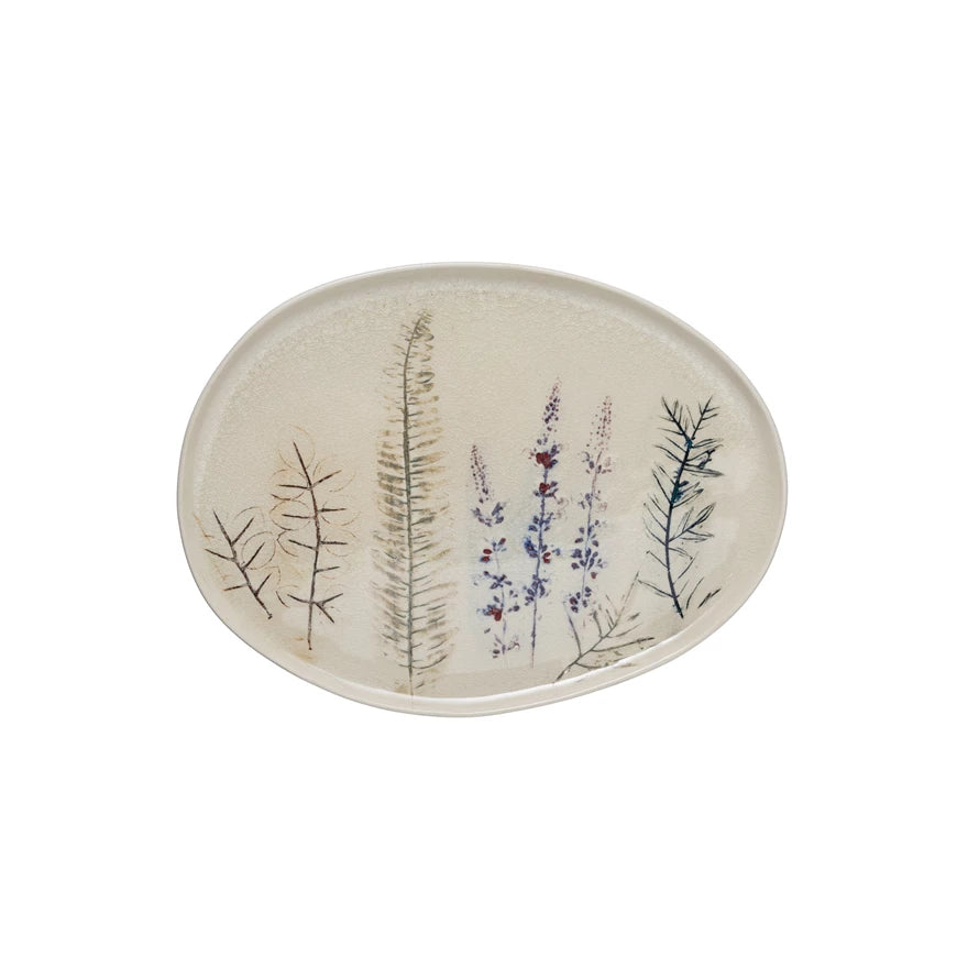 Stoneware Debossed Floral Platter