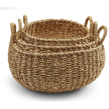 Round Braided Seagrass Basket, Natural